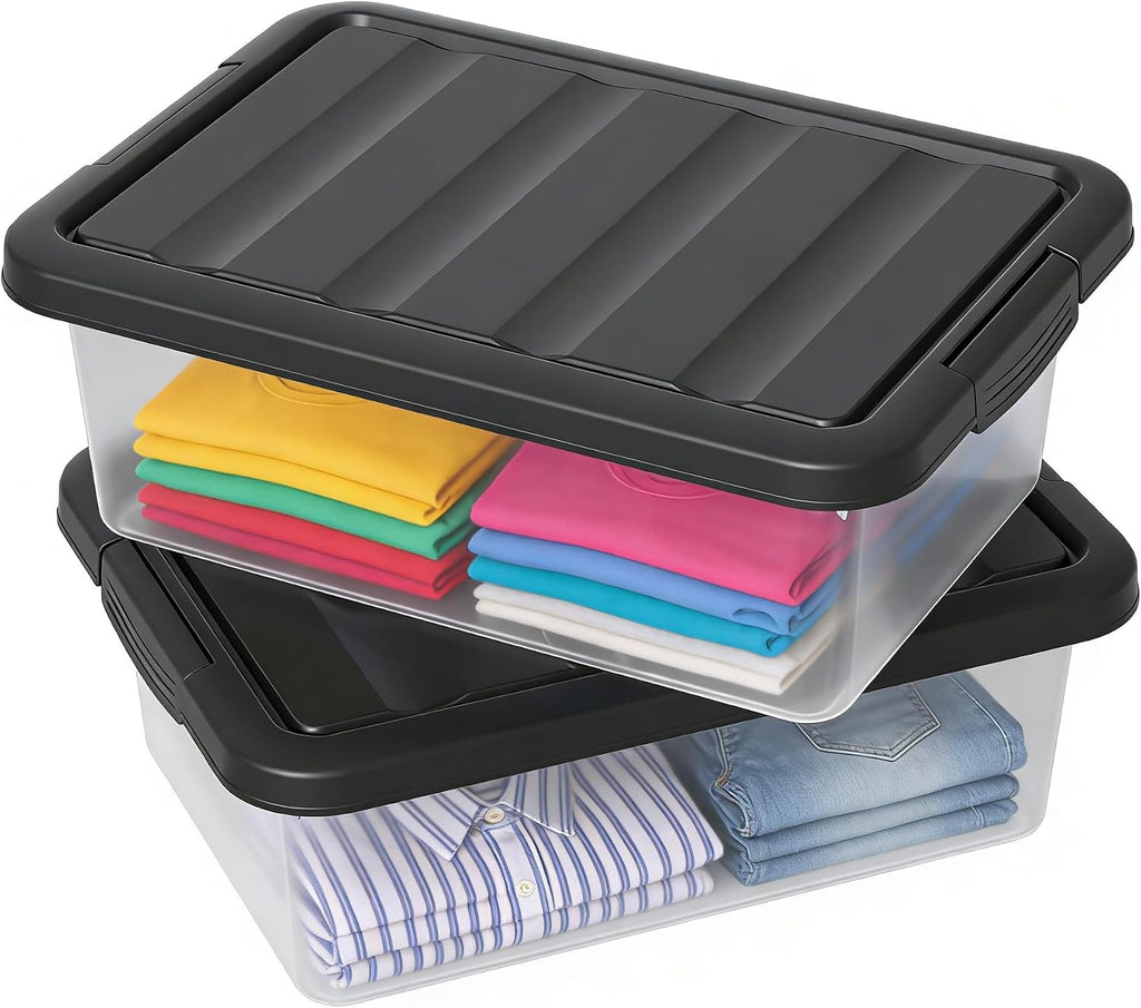 2-Pack 14 Quart Clear Plastic Latching Storage Box, Heavy-Duty Organizing Containers for Closet, Bedroom, Office