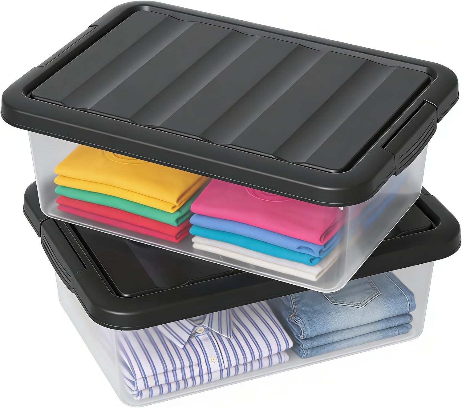2-Pack 14 Quart Clear Plastic Latching Storage Box, Heavy-Duty Organizing Containers for Closet, Bedroom, Office