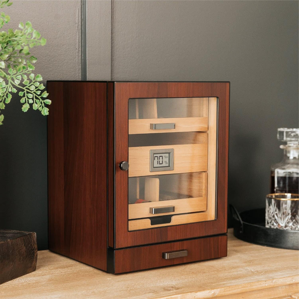 CASE ELEGANCE Monogrammed Luca Cabinet Humidor with Thick Cedar, Easy humidification System, Accurate Digital Hygrometer - Brown