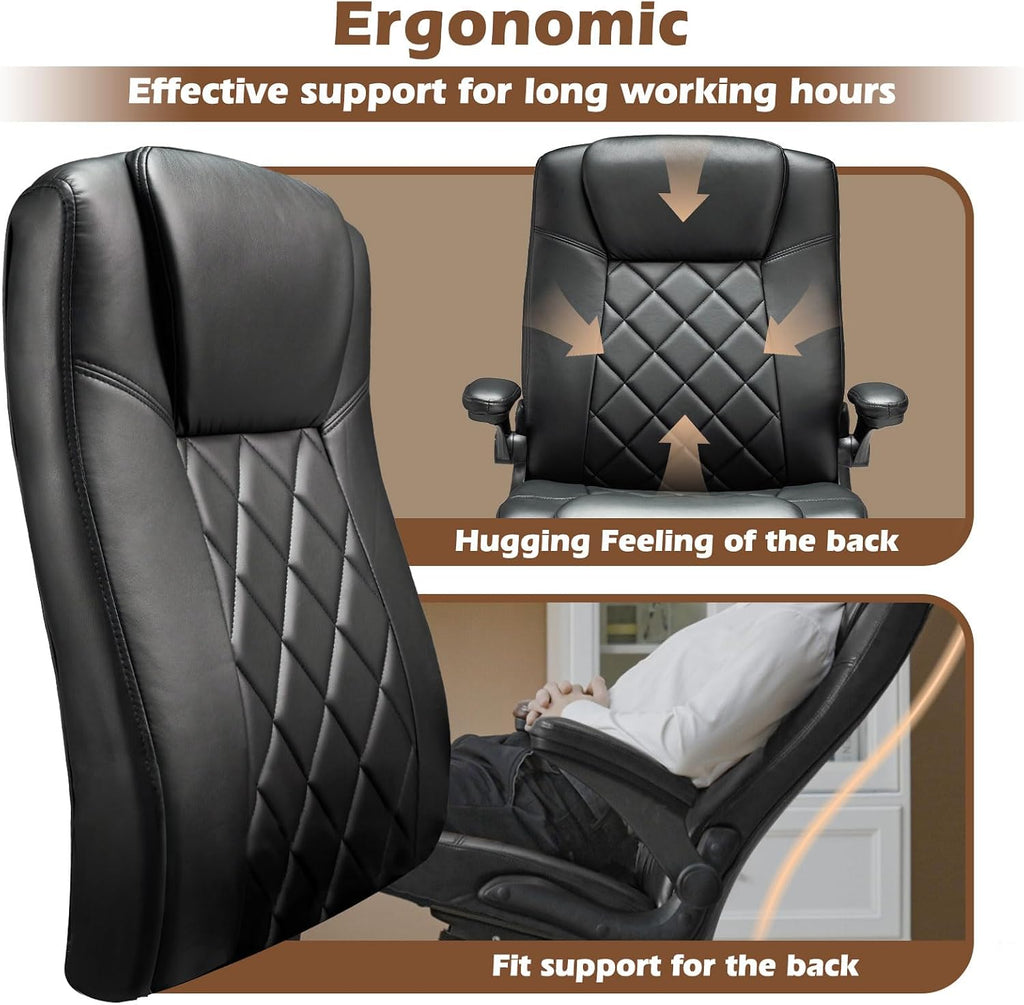 ZZW Executive Office Chair w/Flip-Up Arms Managerial Home Desk Chair w/Lumbar Support Adjustable PU Leather Ergonomic Computer Chair