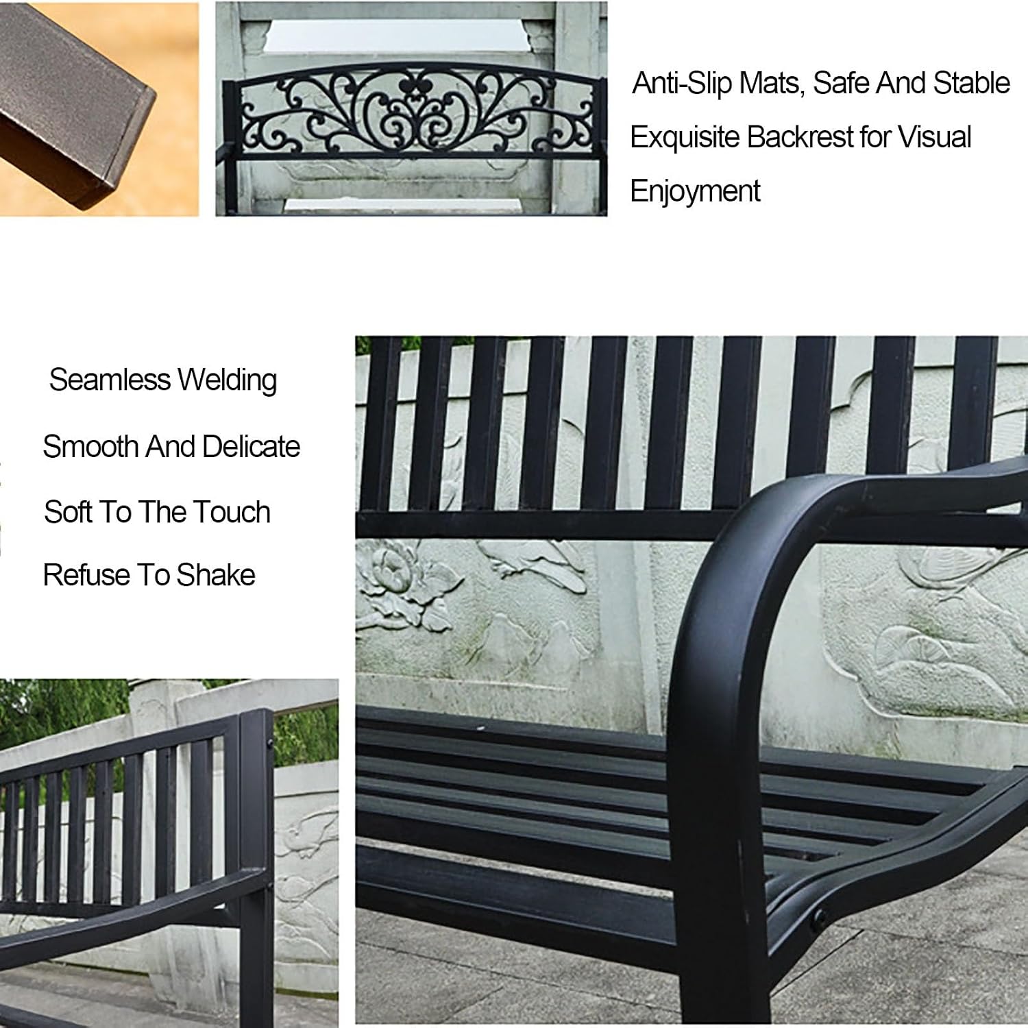 Bench, Garden Bench, Patio Bench for Outdoors Metal Porch Clearance Work Entryway Steel Frame Furniture for Yard(B1)