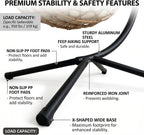 Foldable Hanging Egg Chair with Stand, 350 Lbs Capacity HDPE Rattan Swing Chair with Cushion for Indoor Outdoor Patio Bedroom Balcony(Beige+Yellow)