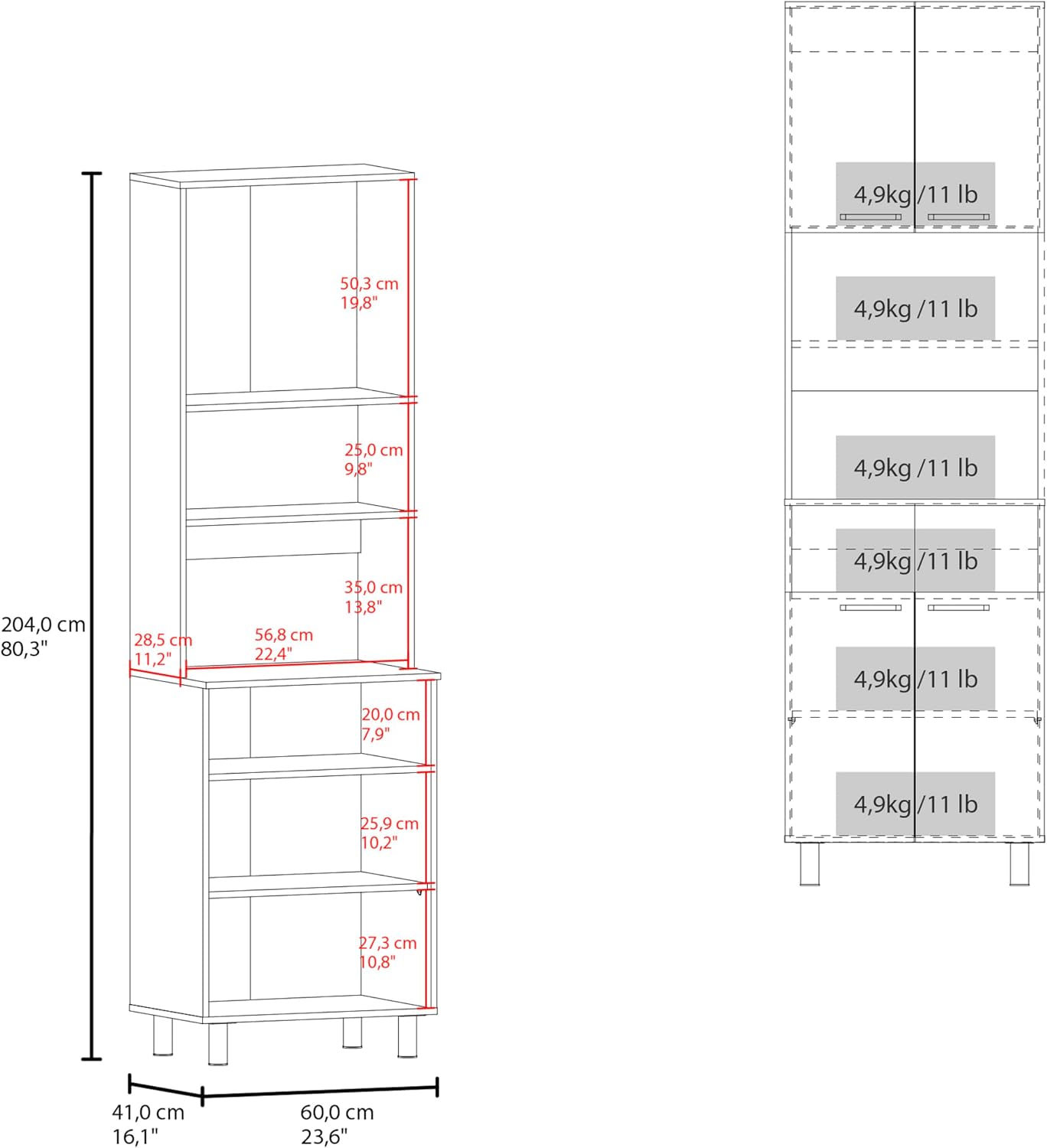 23.6" D*16.1" W*80.3" H Freestanding Kitchen Pantry with 3 Shelves, 2 Double Doors, Rectangular Storage Cabinet, Farmhouse, for Living Room, Dining Room, Brown