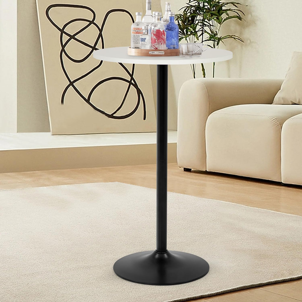Round Bar Table 40" Height Modern High Top Pub Table with Solid Top & Sturdy Metal Base, Cocktail Table for Bistro, Home, Kitchen or Dining Room, White