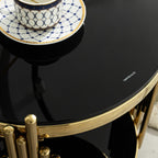 17.72" Round Sofa Side Table, 2-Tier Black Tempered Glass End Table with Gold Stainless Steel Frame for Living Room, Office & Café