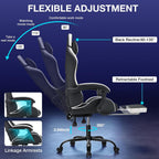 RGB Gaming Chair with LED Lights Massage Computer Chair Ergonomic High Back Video Game Chair with Footrest and Adjustable Lumbar Support Gamer Chairs with Linkage Armrest White and Black