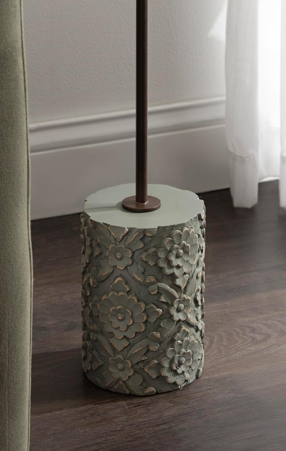 Kate and Laurel Joya Modern Round Drink Table with Carved Wood Base, 10 x 10 x 22, Bronze and Green, Transitional Wood and Metal Pedestal Table for Use as Indoor Plant Stand or Living Room Decor