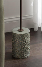 Kate and Laurel Joya Modern Round Drink Table with Carved Wood Base, 10 x 10 x 22, Bronze and Green, Transitional Wood and Metal Pedestal Table for Use as Indoor Plant Stand or Living Room Decor