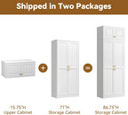 Polup Kitchen Pantry Cabinet, 86 Inch Tall Metal Storage Cabinet, Food Pantry cabinets with Doors and Shelves, White Storage Cabinets for Living Room, Dining, Office, Bathroom, Assembly Required