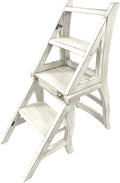 Carolina Chair & Table Antique Folding Library Ladder Chair - Convertible 2-in-1 Chair, Foldable Ladder Seat with Storage Shelf - Multifunctional Furniture for Bedroom, Dining (Antique White)