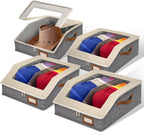 2-in-1 Hat Organizer for Baseball Caps Holds 96-120 Caps Hat Storage with Adjustable Divider Stackable Hats Holder for Closet with Clear lid Cowboy Hat Box for Men Women 4 PCS Beige and Grey