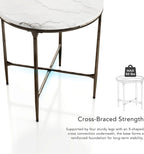 24/7 Shop at Home Aureum Modern 22-inch Round Marble Top End Table with X-Brace, Hammered Dark Bronze Metal Frame for Living Room, Office, White