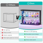 Lvifur Rounded Glass Display Case - for Figures & Collectibles, 2-Tier Curio Display Cabinet with RGB Lights, Small Lighted Display Box with Glass Door, Glass Shelf, Mirror Back, Black
