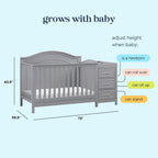 Davinci Charlie 4-in-1 Convertible Baby Crib w/Changing Table, Grey | Greenguard Certified Baby Crib Convertible to Toddler Bed, Daybed, Full-Size Bed - Changing Table Combo w/ Extra Storage