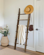 TEAKMAMA 6-Tier Blanket Ladder with Hanging Knobs,5.5 Ft Wall Leaning Blanket Ladders for Living Room Bedroom,Rustic Decorative Storage for Quilts,Throws,Easy to Assemble,Rustic Brown