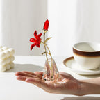 Crystal Lily Figurine, Glass Flowers with Stem,Flower Collectible Gifts for Woman, Wedding Party Decor(Red)