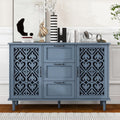 Sideboard Buffet Cabinet, American Farmhouse Blue 2 Door 3 Drawer Storage Credenza, Hollow Carved, Living Room Entryway Kitchen Dining Room Console Table, Home Furniture Decor