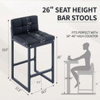 FIRAVOE Bar Stools Set of 4, PU Leather Counter Height Barstools with Low Back and Thickened Metal Legs, 26 Inch Modern Island Chairs for Kitchen Island, Bar, Counter (Black, 4Pcs 26" Counter Stools)