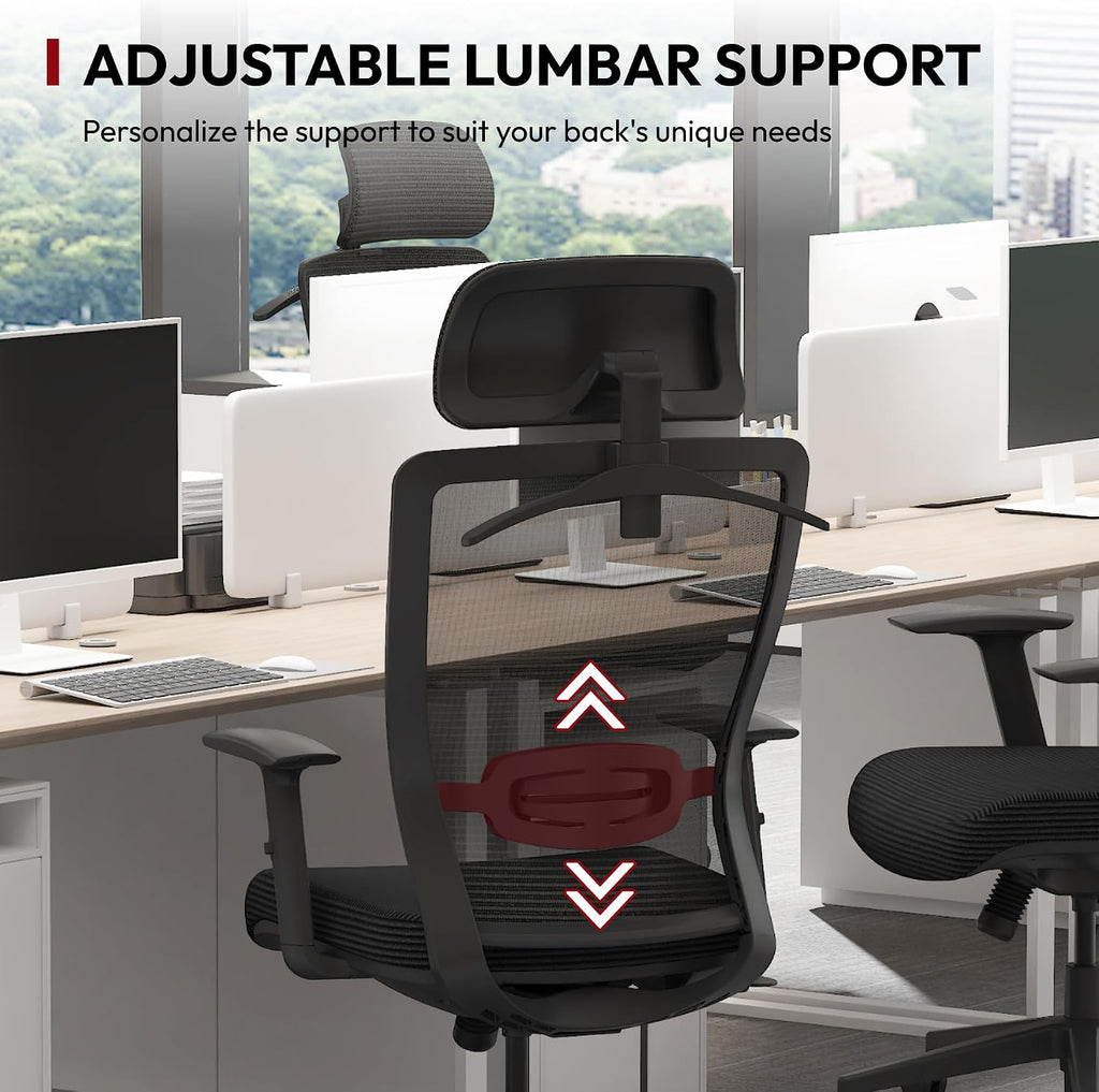 SANODESK OS3 Mesh Big and Tall Computer Chair Home Office Standing Desk Chairs Swivel Ergonomic High Back Office Chair with Adjustbale Lumbar Support Backrest Armrest Black
