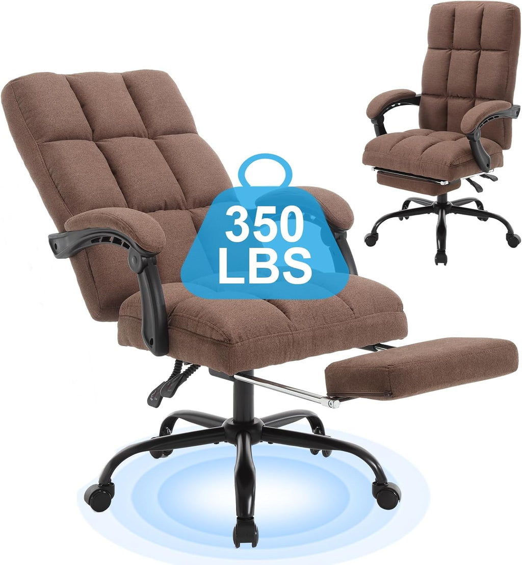 Erogonomic Reclining Office Chair with Footrest, High Back Fabric Cute Comfortable Recliner Office Desk Chair with Leg Foot Rest for Women,Brown