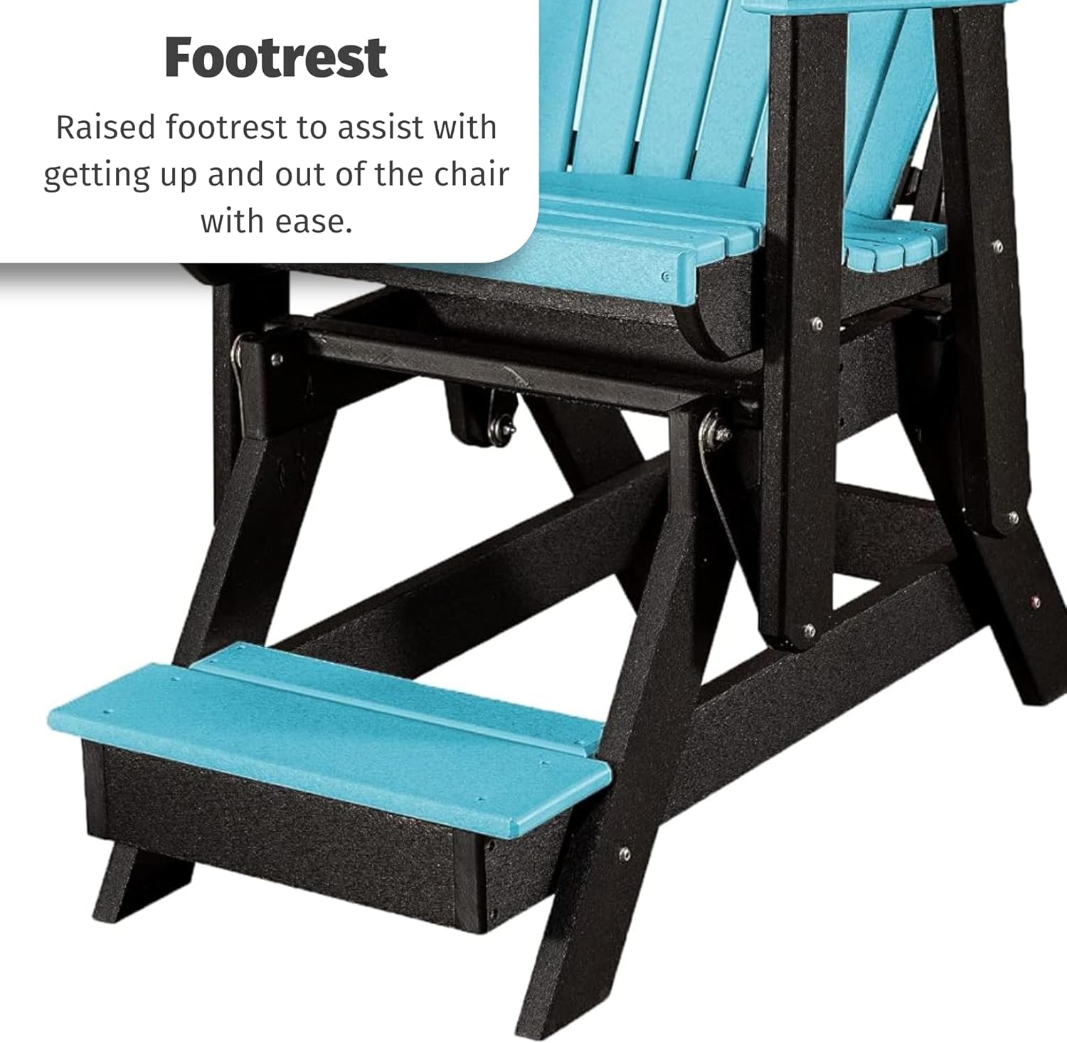 DutchCrafters Slat Fan Back Poly Balcony Adirondack Glider with Footrest Outdoor Patio Chair (Black & Blue)