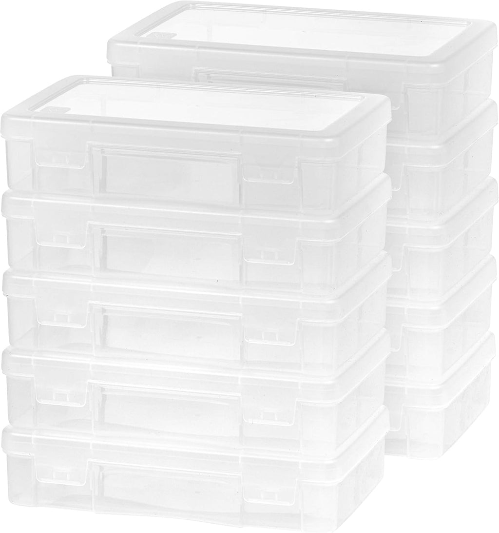 IRIS USA Clear Storage Cases, 10-Pack, |Made in USA|, Plastic Bead Organizing Containers with Snap Lid for Arts, Crafts, Ephemera, Stickers, & Dance Cheer, Clear - Medium