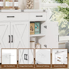 Yanosaku 55" Extendable Buffet Cabinet, Modern Farmhouse Kitchen Sideboard with 3 Drawers & Adjustable Shelves, Space-Saving Storage Credenza for Apartment, Small Spaces, Living Room, White
