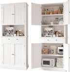 Apicizon 71’’ Tall Kitchen Pantry Storage Cabinet, Modern Kitchen Hutch Bar Cabinet with Microwave Stand & 3 Adjustable Shelves, Cupboard with Deep Drawer, Wood Buffet Sideboard for Dining Room, White