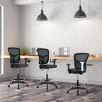 COSTWAY Tall Office Chair, Ergonomic Mesh Back Counter Height Standing Desk Chair w/Adjustable Footrest & Armrests, Rolling Height Adjustable Computer Drafting Chair for Home Office, Black