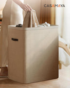 CASAMAYA Laundry Basket with Lid, Laundry Hamper 2 Section, 170L collapsible Laundry Organizer, Easy Assembly, with Handles and Removable Liners, 22 x 15.7 x 29.5 Inches, Beige JSP903M