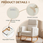 AVAWING Nursery Rocking Chair with Footrest,Upholstered, Side Pocket,Beige