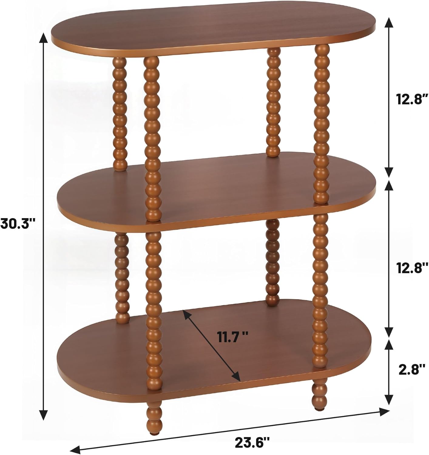 Modern Small Console Table, 3-Tier Oval Narrow Entryway Table with Storage Shelves, Wood Farmhouse Skinny Side Tables for Hallway, Behind Couch, Living Room and Bedroom, Walnut