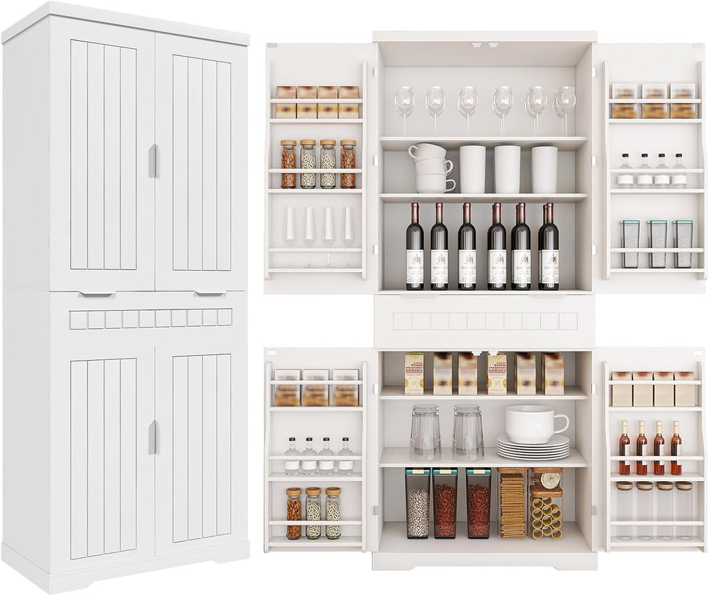 Pantries Cabinet, 71.65" Tall Storage Cabinet with Drawer, 2 Cabinets & 6 Door Shelves, Adjustable Shelves, Freestanding Cupboard for Kitchen, Living Room, Bathroom