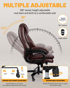 Big and Tall Executive Office Chair with Adjustable Lumbar Support, Extra Wide Seat, Heavy Duty Computer Desk Chair for Long Working Hours, Gaming & Home Office, Quiet Rolling Wheels