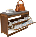 Shoe Storage Stool, 2-Tier Adjustable Shoe Bench with Seat Cushion,Large Capacity Free Standing Shoe Storage Stool Shoe Rack Organizer Cabinet,Shoe Stool for Entryway,220 lbs Load (Dark Brown)