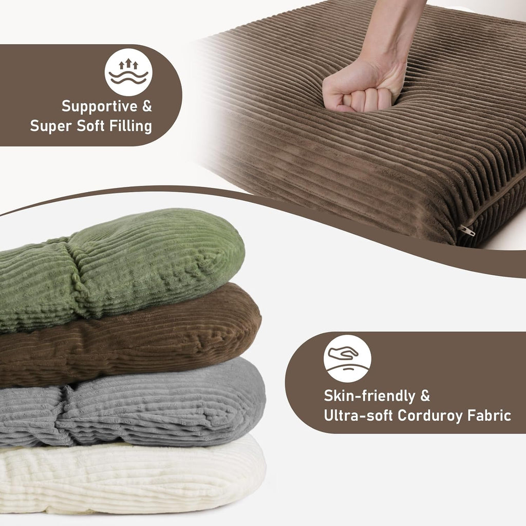 Boshen 5PCS Glider Rocker Replacement Cushions with Storage Side Pockets, Thickened 3.5IN Seat & Supportive Striped Plush Rocking Chair Cushion Set with Ottoman Cover for Indoor Nursery, Brown