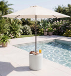 SERWALL Outdoor Round Umbrella Side Table, Multi-Functional Use, Beige