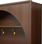 LUMISOL 77" Entryway Hall Tree with Bench and Coat Rack, Hall Tree Bench with Shoe Storage, 4 Hooks, Shelf, Wooden Style Coat Rack for Living Room, Mudroom, Arched Design, Walnut