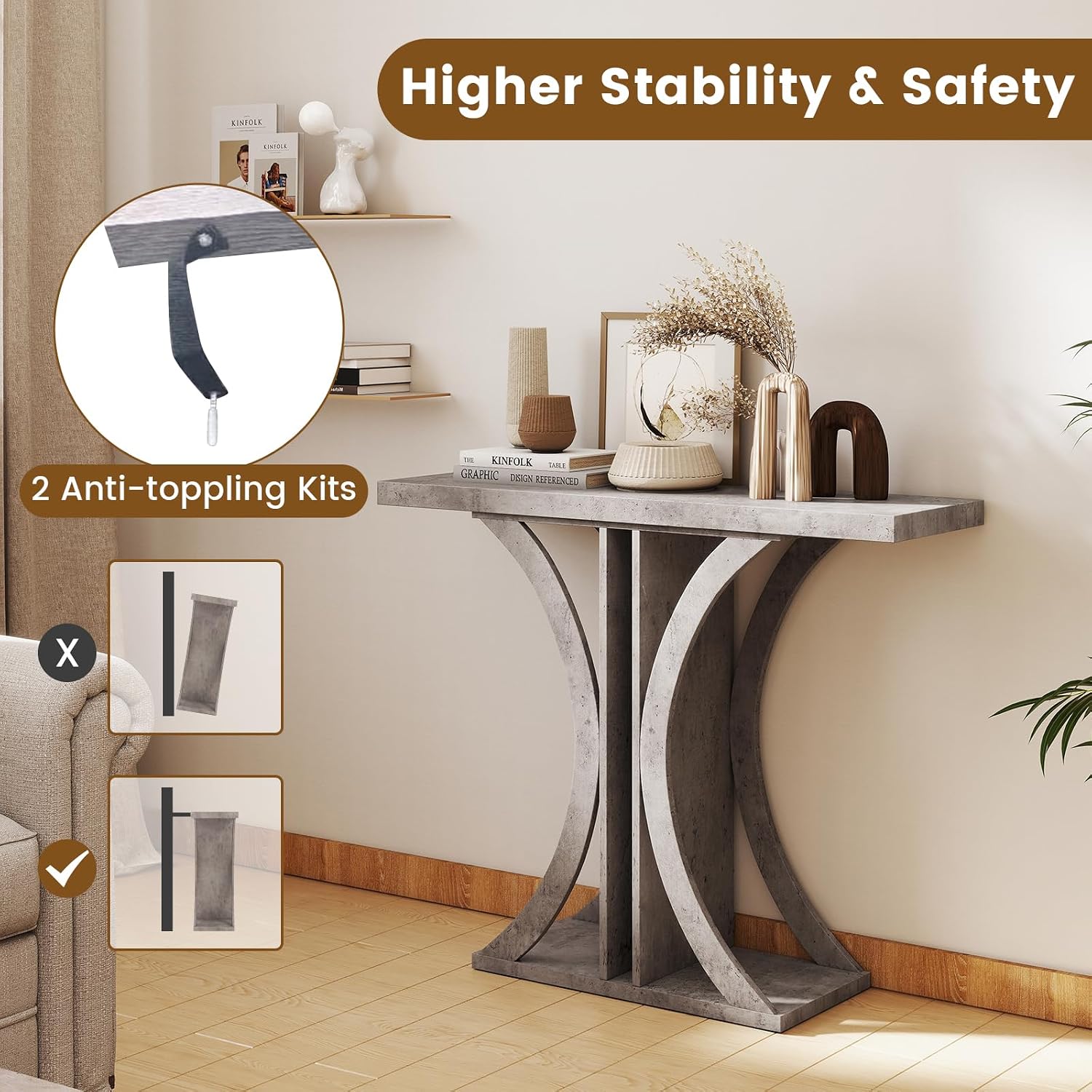 Giantex 40" Narrow Console Table, T-Shaped Entryway Table with Open Storage Shelve, Industrial Sofa Table Behind Couch, Modern Foyer Table, Accent Table for Living Room, Entrance, Hallway (Gray)