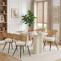 Rattan Dining Chairs Set of 4,Kitchen Chairs with PE Cane Back,Upholstered Boucle Armless Side Chair with Metal Legs for Dining Room/Living Room,Beige White