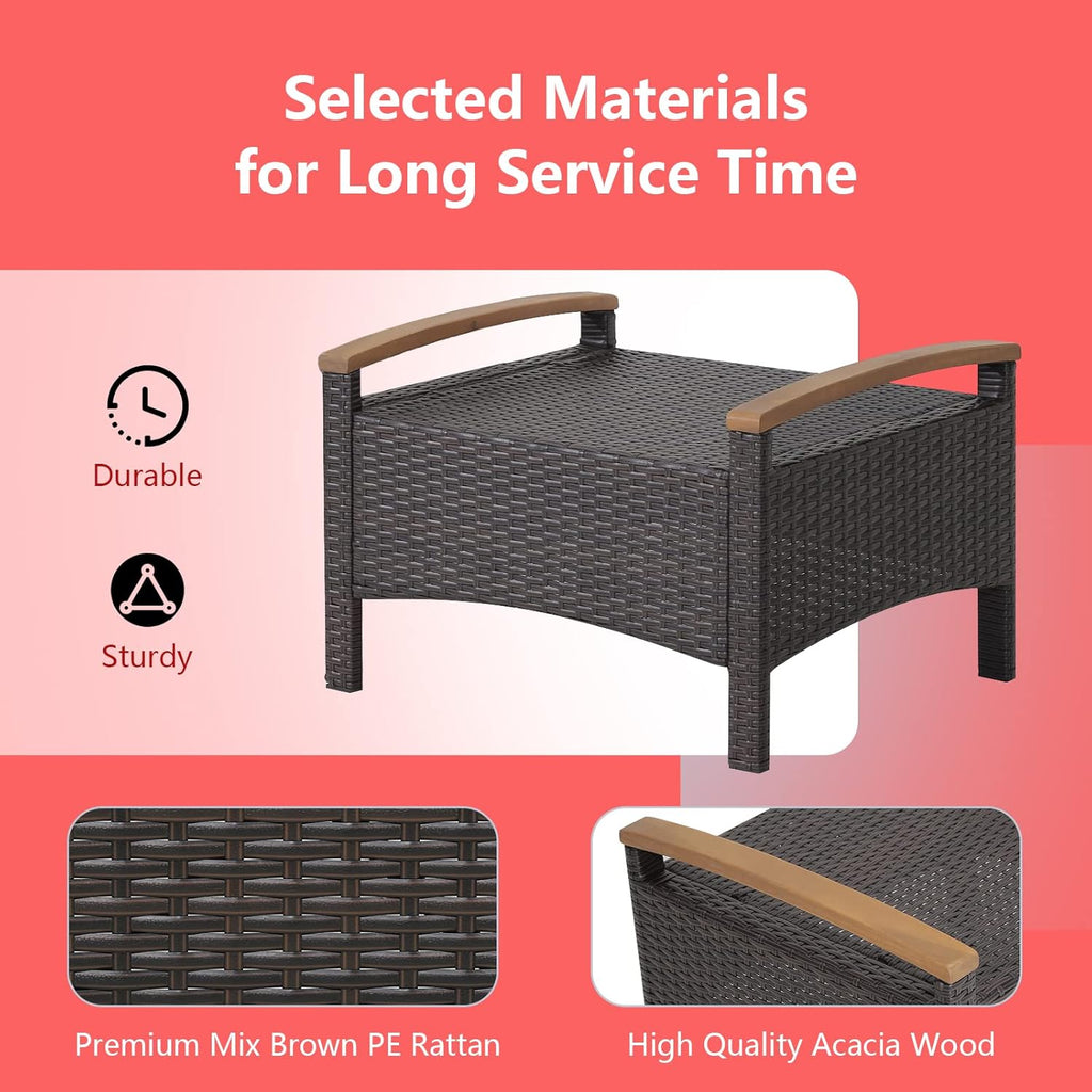 DORTALA Outdoor Ottoman Wicker 2 Piece, Square Patio Ottomans PE Rattan Foot Rest Footstool with Cushions for Couch, Chair, Red