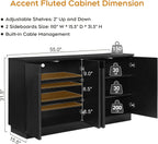 Black Fluted Sideboard Buffet Cabinet Set of 2 with Arched Reeded Doors, 110 Inch Extra Long Mid Century Modern Credenza Accent Storage Cabinet with Adjustable Shelves for Living Room Dining Room