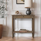 East at Main Marisol Slim Console Table, Brown Wood Finish, 31.5” Narrow Entryway Table, 8” Deep Hallway or Sofa Table with Drawer & Shelf