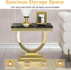 Modern Marble End Table, 22.8" Square Black Side Tables with Gold Stainless Steel O-Shaped Base, Faux Marble End Table Nightstand Bedside Tables for Living Room Bedroom Office