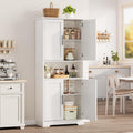 70" Kitchen Pantry Storage Cabinet, Freestanding Buffet Cabinet with Microwave Stand & 4 Door Shelves, Kitchen Hutch with Doors, Adjustable Shelves and Wine Rack,White.