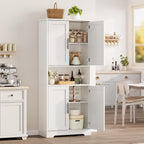 70“ Tall Kitchen Pantry Cabinet,Modern Kitchen Hutch with Microwave Stand & Adjustable Shelves,Ideal for Dining Room, Bathroom, Laundry Room - Modern and Functional Design.White.