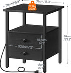 HOOBRO End Table with Charging Station, Bedside Table with 2 Drawer & USB Port & Type-C Port, Nightstand for Small Spaces, Stable and Sturdy, for Living Room, Black BB43UBZ01