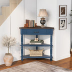 33.8" Small Triangle Corner Table, Wood Corner Side Table for Small Spaces, 3 Tier End Corner Table with Solid Wood Legs, Navy Blue