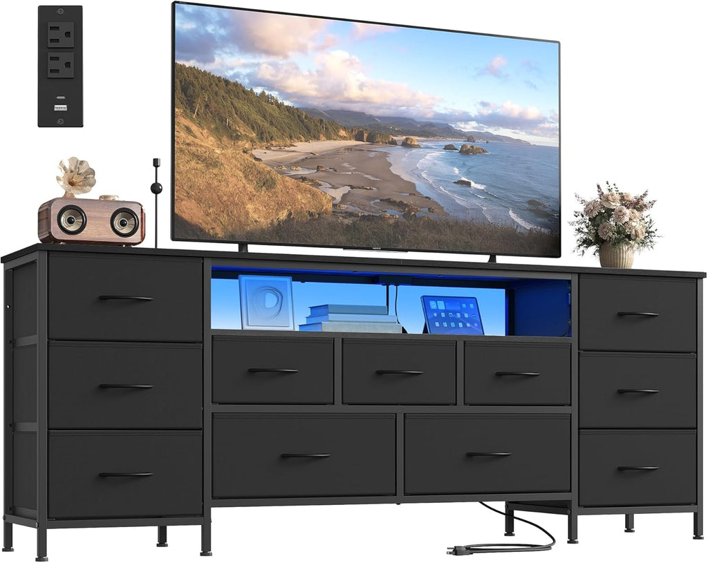 SONGMICS BELLAH Collection - TV Stand for TVs Up to 70 Inches, Dresser for Bedroom, Living Room, Chest of Drawers, Steel, 11 Drawers and Shelf, Modern, Ink Black ULGS043B101S