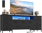 SONGMICS BELLAH Collection - TV Stand for TVs Up to 70 Inches, Dresser for Bedroom, Living Room, Chest of Drawers, Steel, 11 Drawers and Shelf, Modern, Ink Black ULGS043B101S